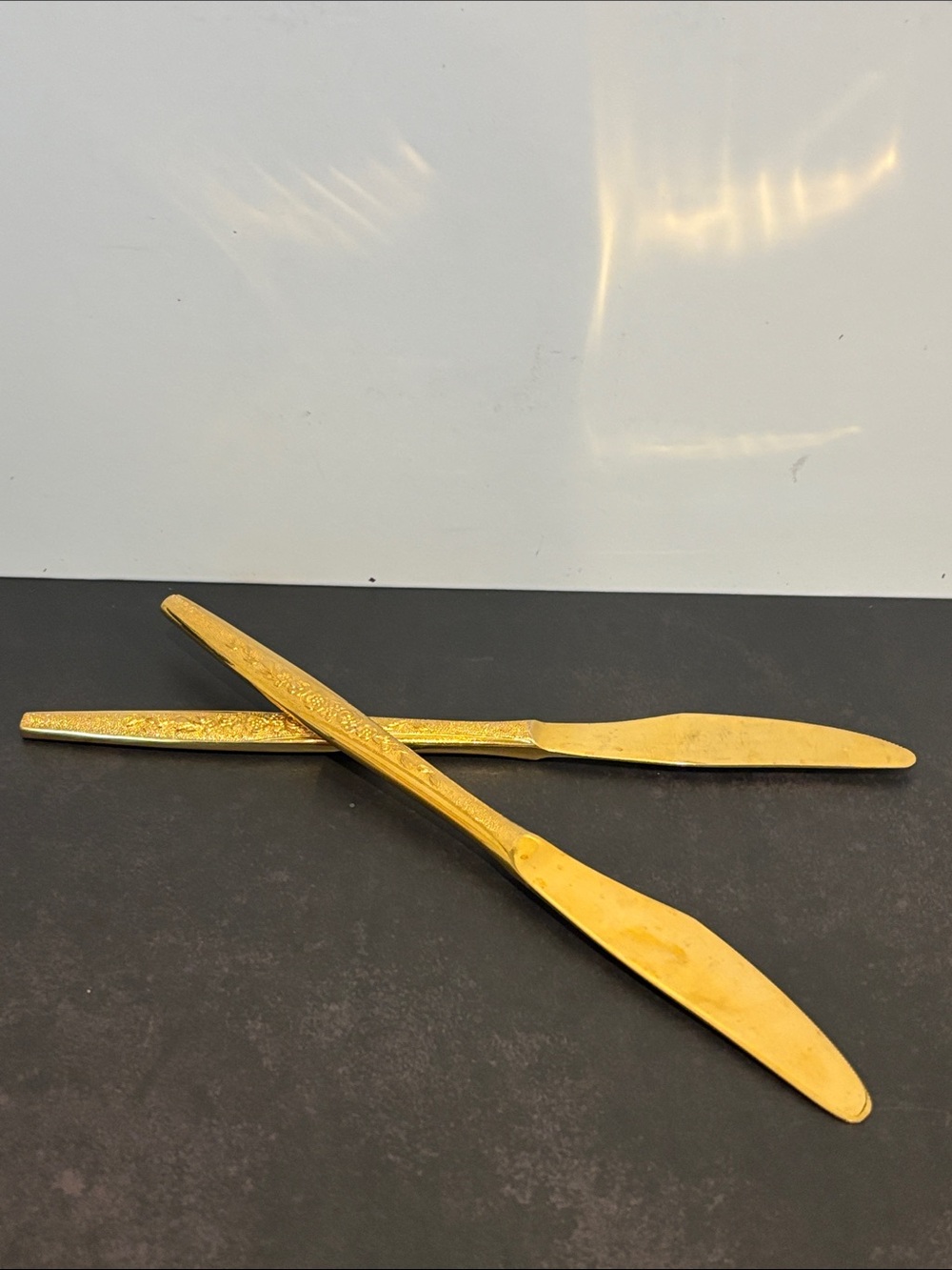 Vintage Golden Bouquet Gold Electroplated Dinner Knives - Set of 2